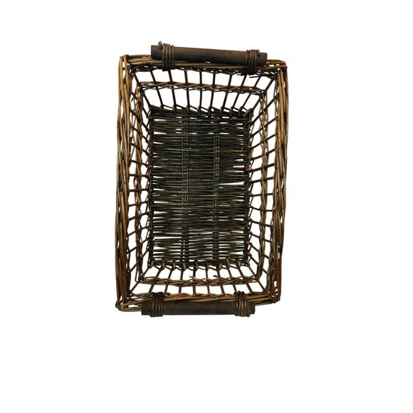 Vintage Rustic Wicker Basket Wooden Handles Rectangular Storage Organizer 14x10x - Picture 4 of 9